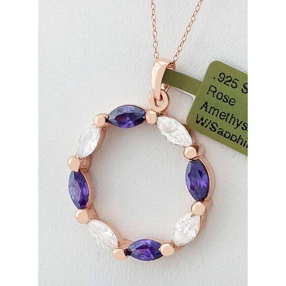 51147OB_800.jpg Created 4.00 Cts Amethyst & W/Sapphire Necklace 14k Rose Gold Plated (.925)